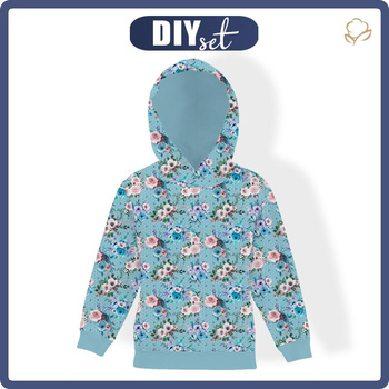 KIDS HOODIE - FLOWER BOUQUET pat. 8 (PUMPKIN GARDEN) - looped knit fabric (98-104)