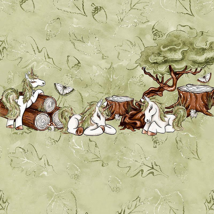 FOREST UNICORNS pat. 2 / green - SINGLE JERSEY PANEL 