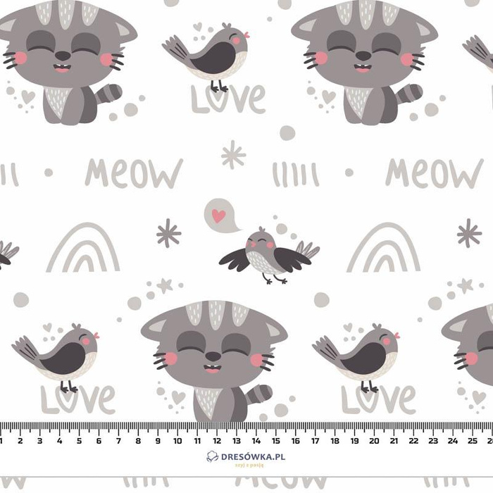 KATZEN UND SPATZEN (KATZENWELT) / weiß - Baumwoll Webware