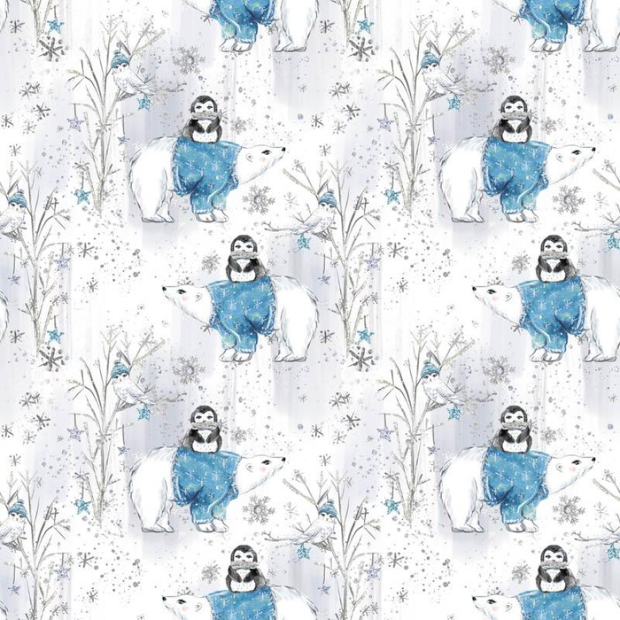 PENGUINS ON BEARS / white (ENCHANTED WINTER) - single jersey with elastane 