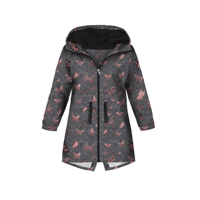 KIDS PARKA (ARIEL) - BUTTERFLIES (GLITTER BUTTERFLIES) / ACID WASH GREY - softshell (146/152)