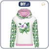 BLUZA DAMSKA (POLA) CLASSIC Z KAPTUREM - MINI LIŚCIE I OWADY WZ. 4 (TROPIKALNA NATURA) / biały -  dzianina pętelkowa - M