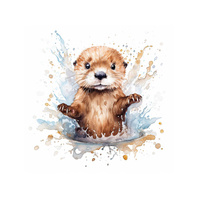 WATERCOLOR BABY OTTER - panel (60cm x 50cm) teplákovina počesaná s elastanem ITY