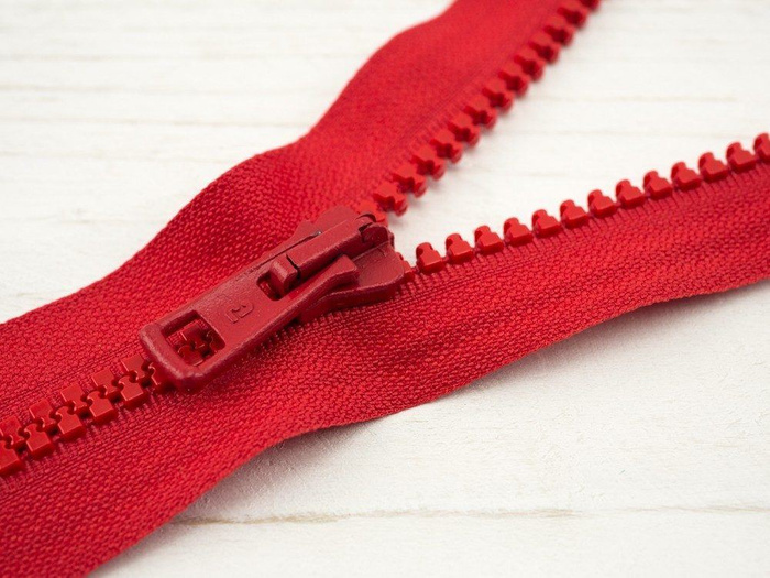 Kostěný zip 50cm dělitelný - červený