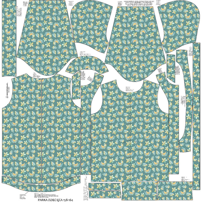 KIDS PARKA (ARIEL) - BIRDS AND LEAVES (FOREST ANIMALS) - softshell (110/116)