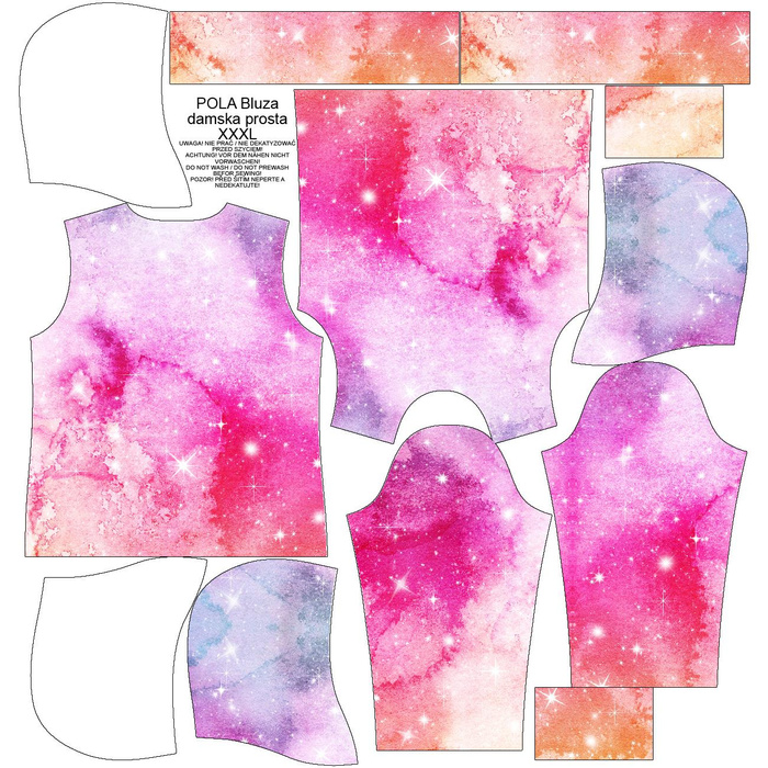 BLUZA DAMSKA (POLA) CLASSIC Z KAPTUREM - AKWARELOWA GALAKTYKA WZ. 5 - dzianina pętelkowa XXXL
