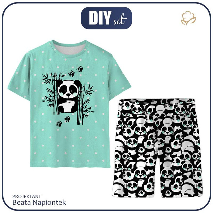 CHILDREN'S PAJAMAS "ADA" - PANDA / mint - Bamboo Single Jersey with elastan (146/152)
