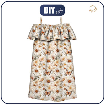 Bardot neckline dress (LILI) - Butterfly & Flowers wz.4 - sewing set - 134-140