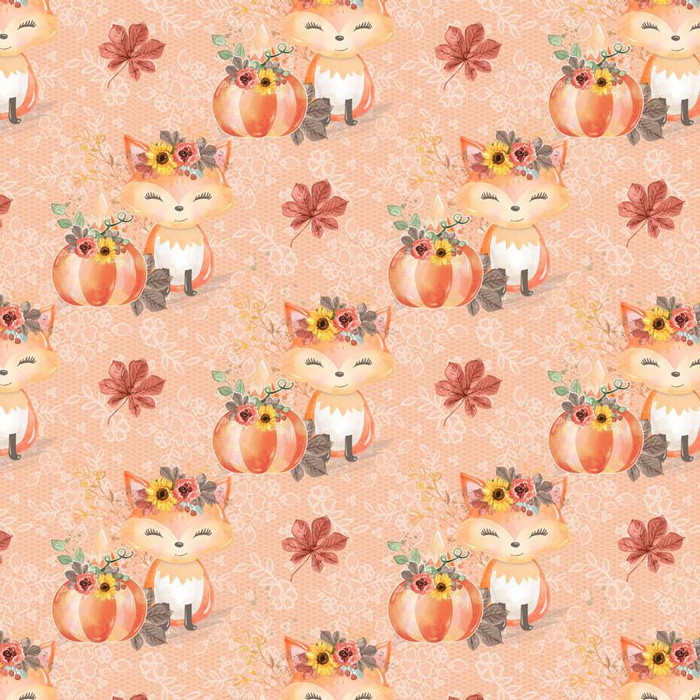FOXES AND PUMPKINS pat. 1 / orange (FOXES AND PUMPKINS) - looped knit fabric