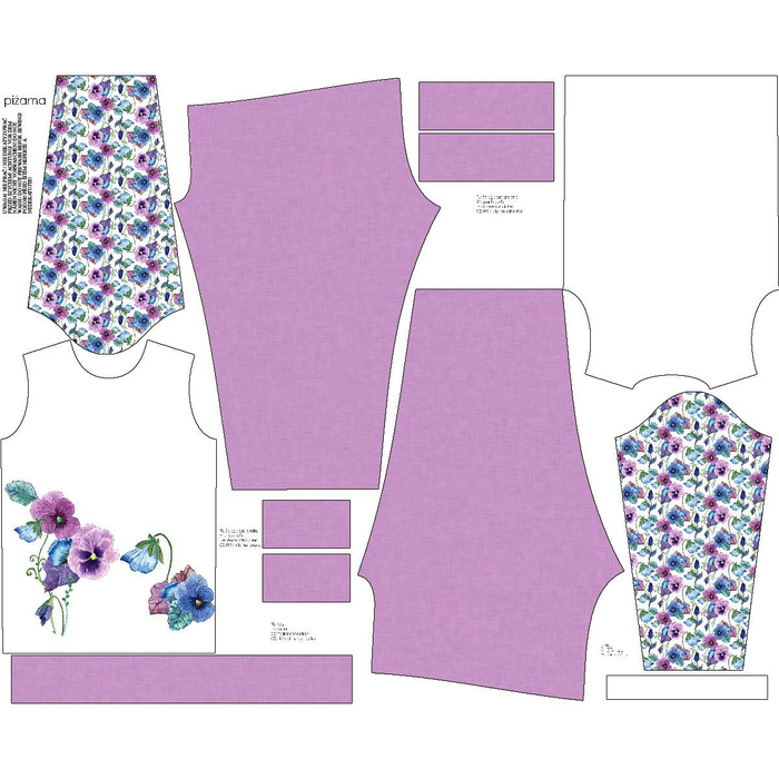 CHILDREN'S PAJAMAS " MIKI" - PANSIES (BLOOMING MEADOW) - Elastic cotton knit fabric (122/128)