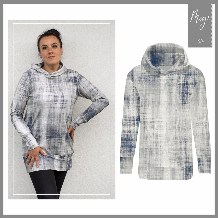BLUZA DAMSKA (MEGI) - DŁUGA Z KAPTUREM - LODOWY OGRÓD -  dzianina pętelkowa - S