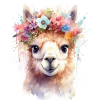WATERCOLOR LAMA - panel (75cm x 80cm) Waterproof woven fabric