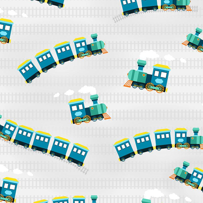 LOCOMOTIVES / blue - Cotton woven fabric