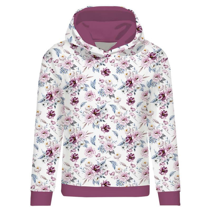 BLUZA DAMSKA (POLA) CLASSIC Z KAPTUREM - AKWARELOWY BUKIET wz. 2 -  dzianina pętelkowa - XS