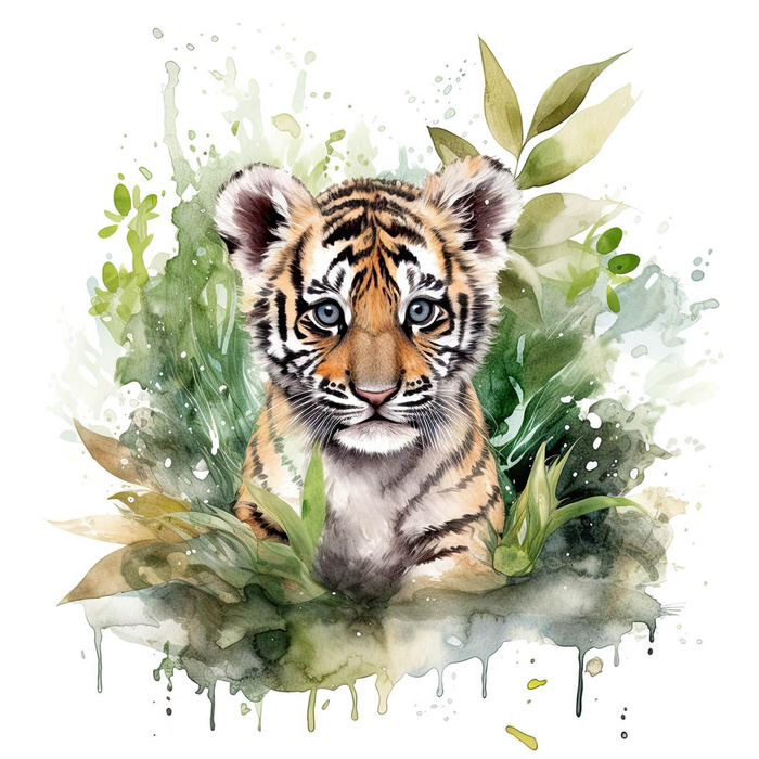 WATERCOLOR TIGER - panel (75cm x 80cm) SINGLE JERSEY
