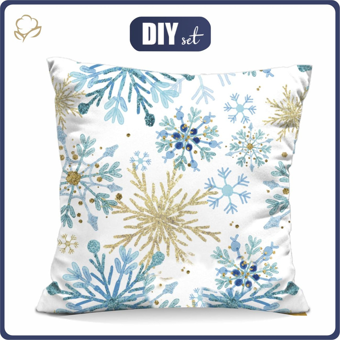 PODUSZKA 45X45 - NIEBIESKIE ŚNIEŻYNKI - Panama 220g - panel przód + tył