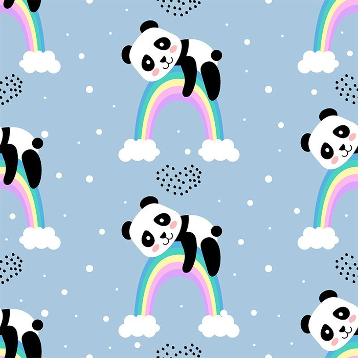 PANDA AUF EINEN REGENBOGEN- Polster- Velours
