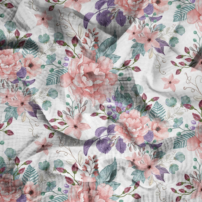 WILD ROSE FLOWERS PAT. 1 (BLOOMING MEADOW) - Cotton muslin
