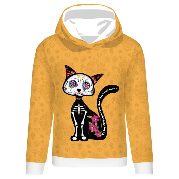 BLUZA DAMSKA (POLA) CLASSIC Z KAPTUREM - KOT FRIDA (DIA DE LOS MUERTOS) - dzianina pętelkowa XXL