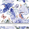 KINGFISHERS AND LILACS (KINGFISHERS IN THE MEADOW) (Very Peri) - lycra 300g