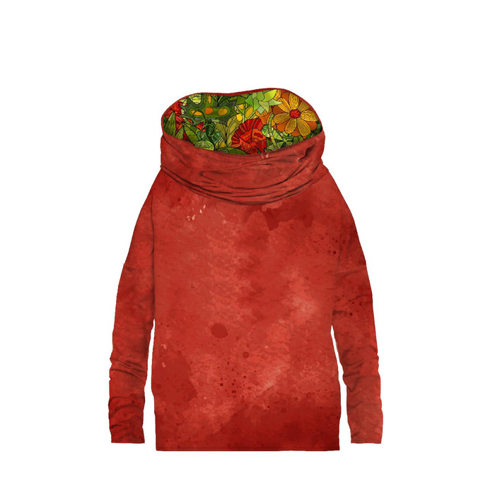 BLUZA DAMSKA (FURIA) NIETOPERZ Z KOMINEM - RED SPECKS / KWIATOWA DŻUNGLA - zestaw do uszycia XL