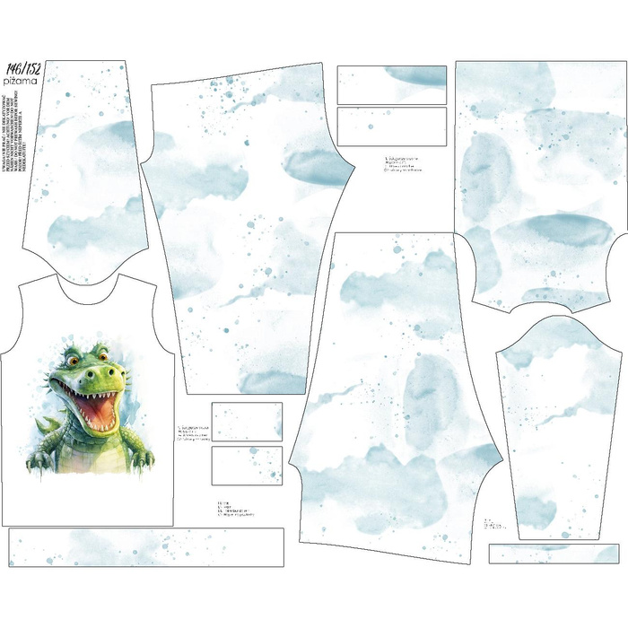 PIŻAMA DZIECIĘCA " MIKI" - WATERCOLOR CROCODILE - zestaw do uszycia (146/152)