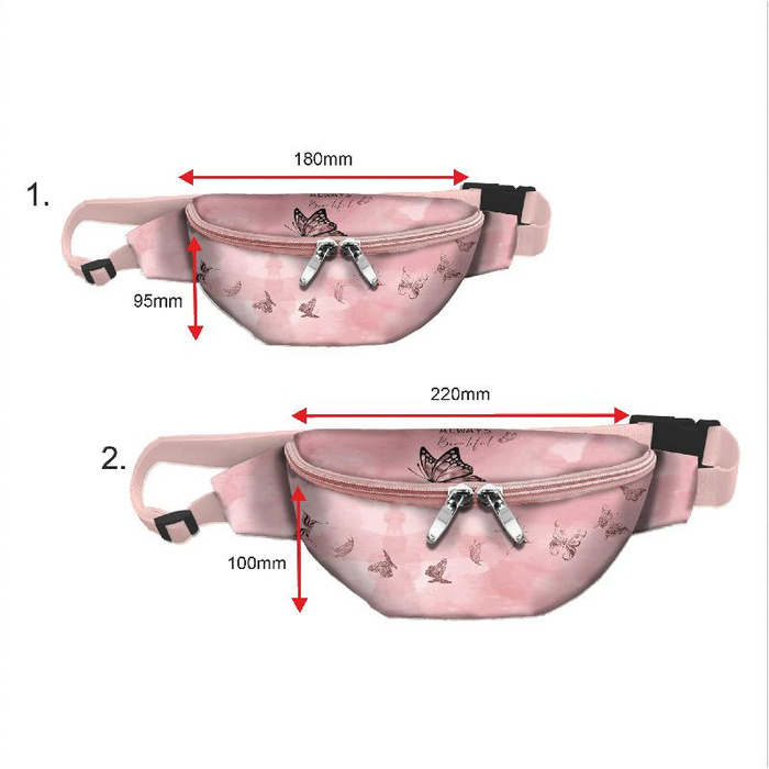 HIP BAG - ALWAYS BEAUTIFUL (GLITTER BUTTERFLIES) / CAMOUFLAGE pat. 2 (rose quartz) / Choice of sizes