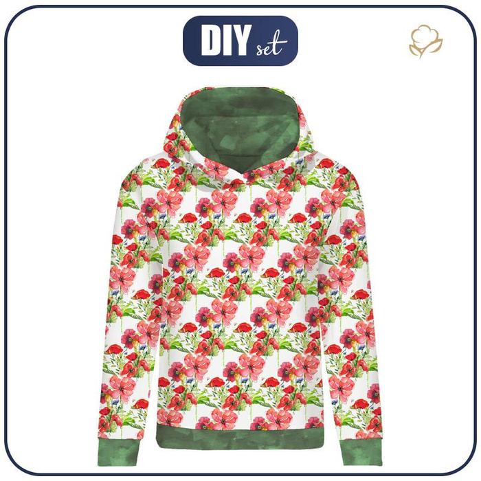 CLASSIC WOMEN’S HOODIE (POLA) - POPPIES PAT. 2 (IN THE MEADOW) - looped knit fabric - L