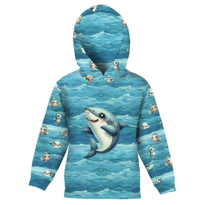 KID'S HOODIE (ALEX) - SHARK (SEA ANIMALS pat. 1) - looped knit fabric (98/104)