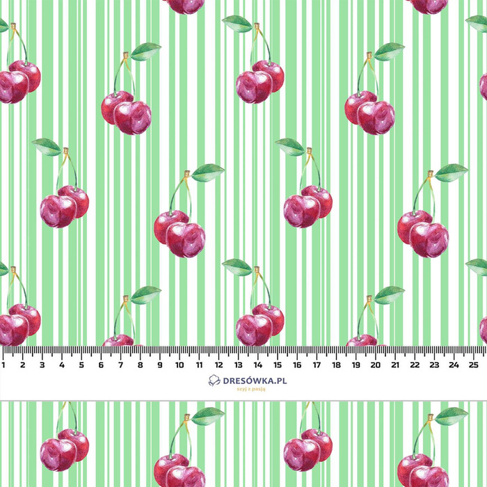 CHERRIES / stripes - Cotton woven fabric