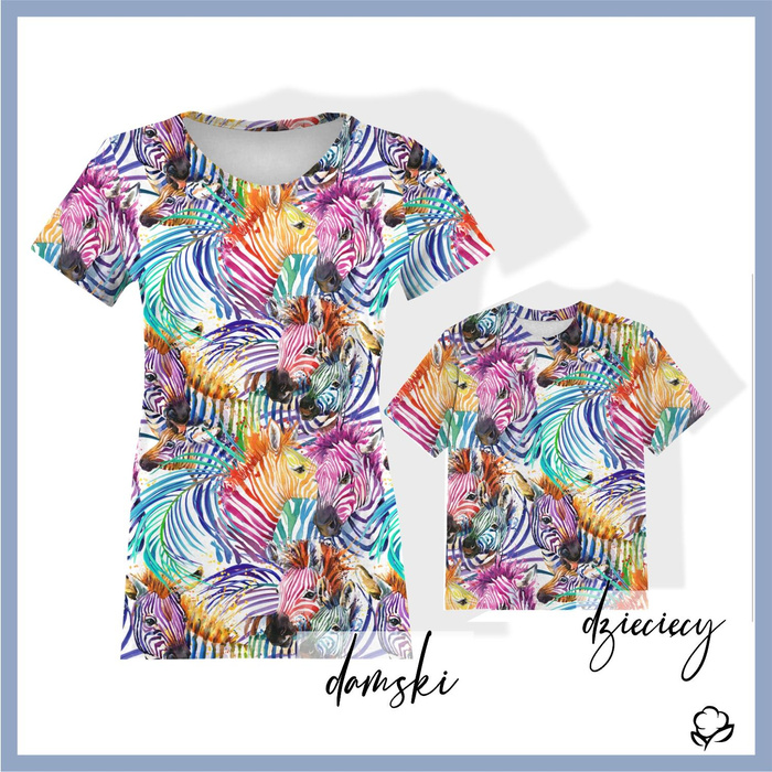 T-SHIRT DAMSKI - TĘCZOWE ZEBRY - single jersey XXL
