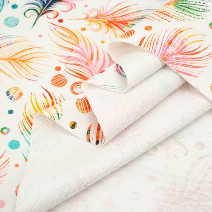 TĘCZOWE PIÓRKA - dresówka pętelkowa 