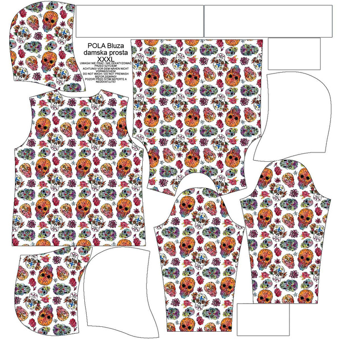 CLASSIC WOMEN’S HOODIE (POLA) - SKULLS pat. 3 / white (DIA DE LOS MUERTOS) - looped knit fabric - XS