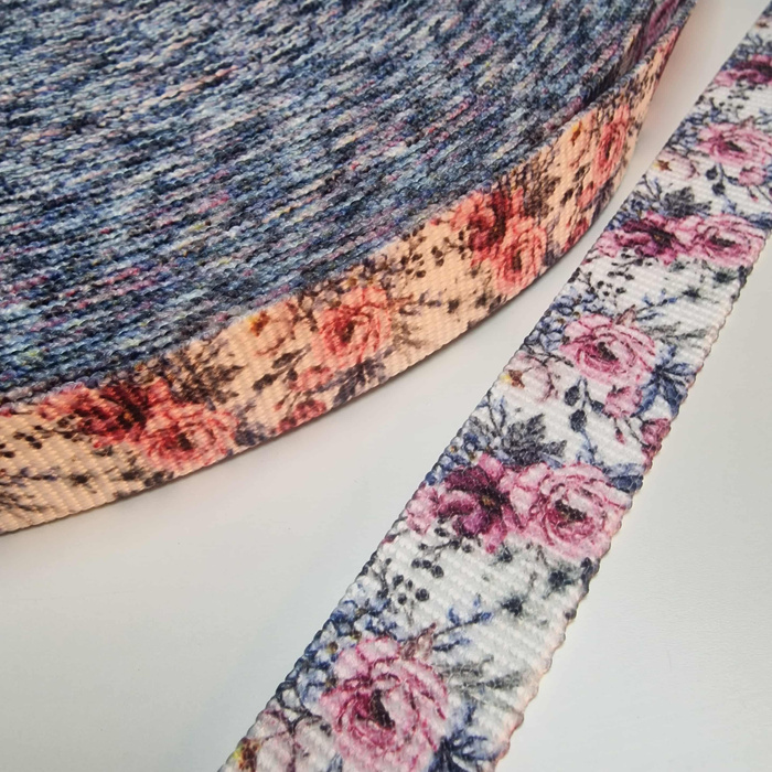 Webbing Tape with Print 25mm -   WATERCOLOR BOUQUET