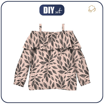 Carmenausschnitt Bluse (VIKI) - SCHWARZE BLÄTTER - Nähset