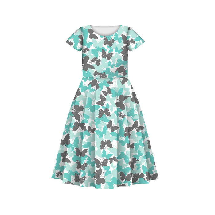 KINDER KLEID "MIA" - SCHMETTERLINGE / aqua - Nähset (110/116)