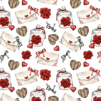 LETTERS AND ROSES (CHECK AND ROSES) - Cotton woven fabric