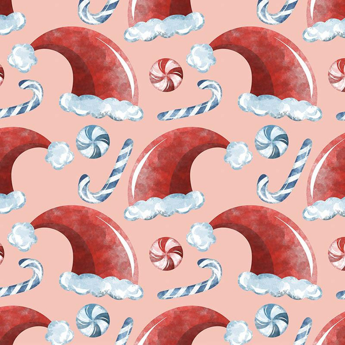 SANTA'S HATS / CANDIES (CHRISTMAS SEASON) - Cotton woven fabric