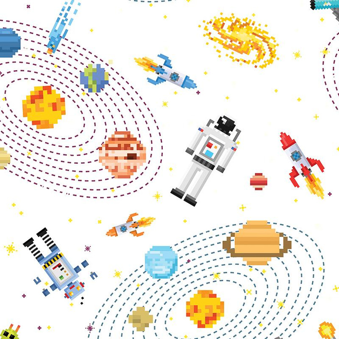 COSMOS PAT. 6 ( RETRO ) / white - Cotton woven fabric