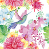 HUMMINGBIRDS AND FLOWERS - single jersey with elastane TE210