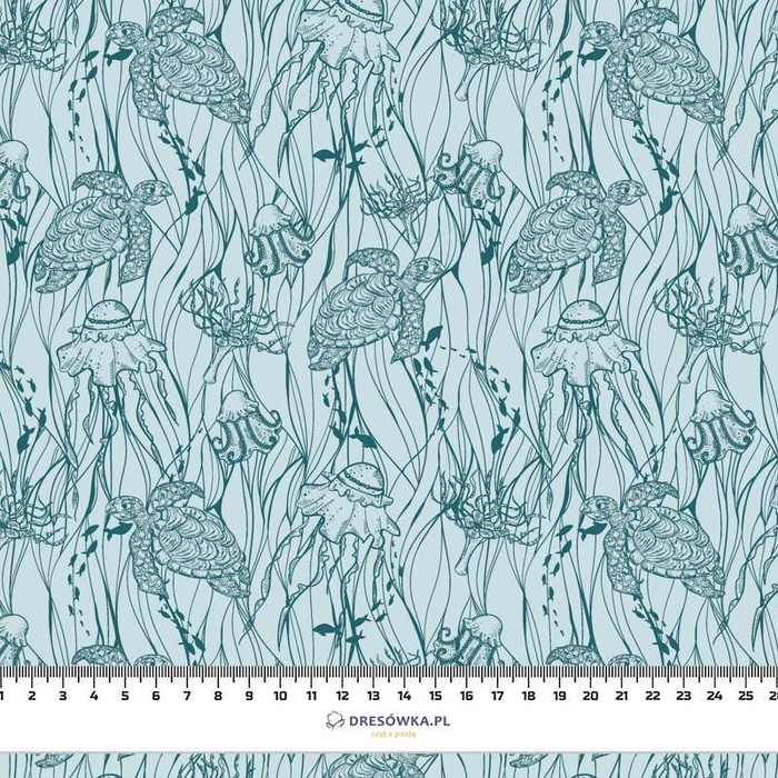 TURTLES AND JELLYFISH (BLUE PLANET) - quick-drying woven fabric