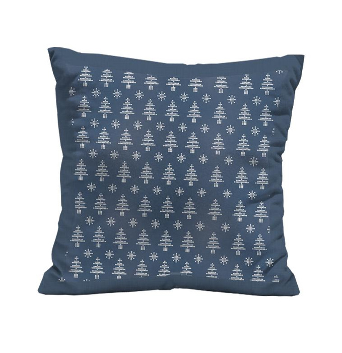 KISSENPANEL - WEIHNACHTSBÄUME UND SCHNEEFLOCKEN / (acid) dunkelblau (NORWEGISCHE MUSTER)