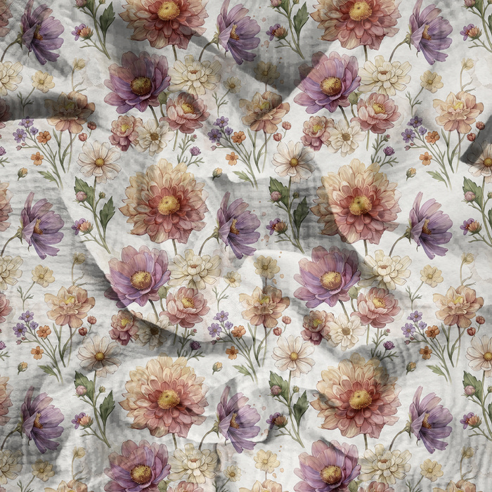FLOWERS HEDGEHOG FAMILY - Baumwoll Musselin