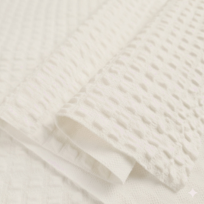  3D Waffle Cotton Knit  - Cloud Dancer/ ECRU (D-02) 