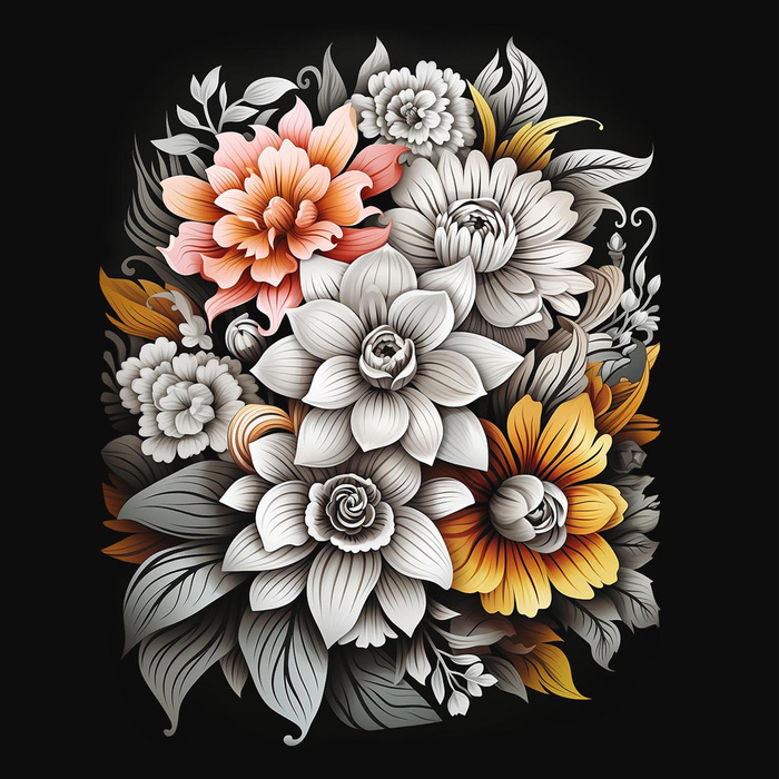 BOUQUET OF FLOWERS WZ.7 - PANEL (75cm x 80cm) dzianina pętelkowa z elastanem ITY