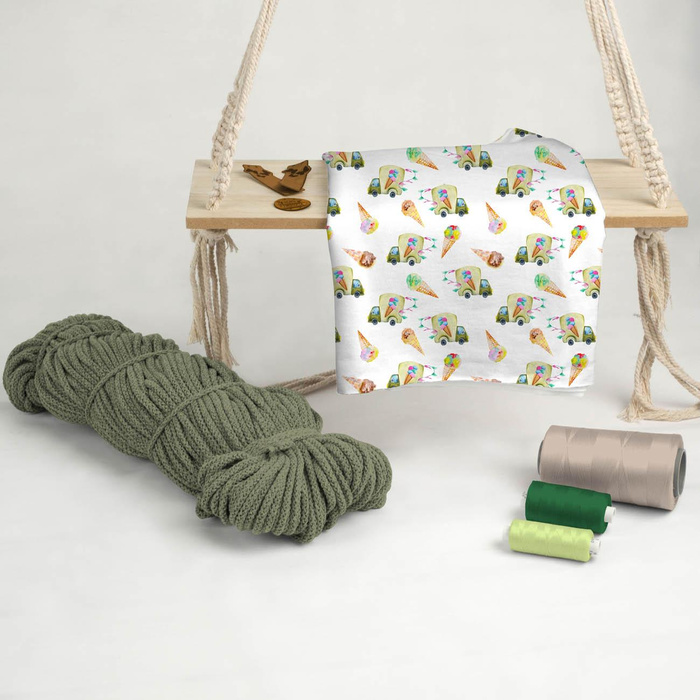 ICE CREAM TRUCKS (COLORFUL TRANSPORT) - Cotton woven fabric