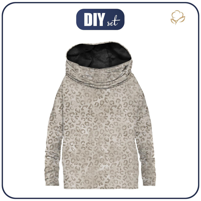 SNOOD SWEATSHIRT (FURIA) - SPOTS / BEIGE (SNOW LEOPARDS) - looped knit fabric - S