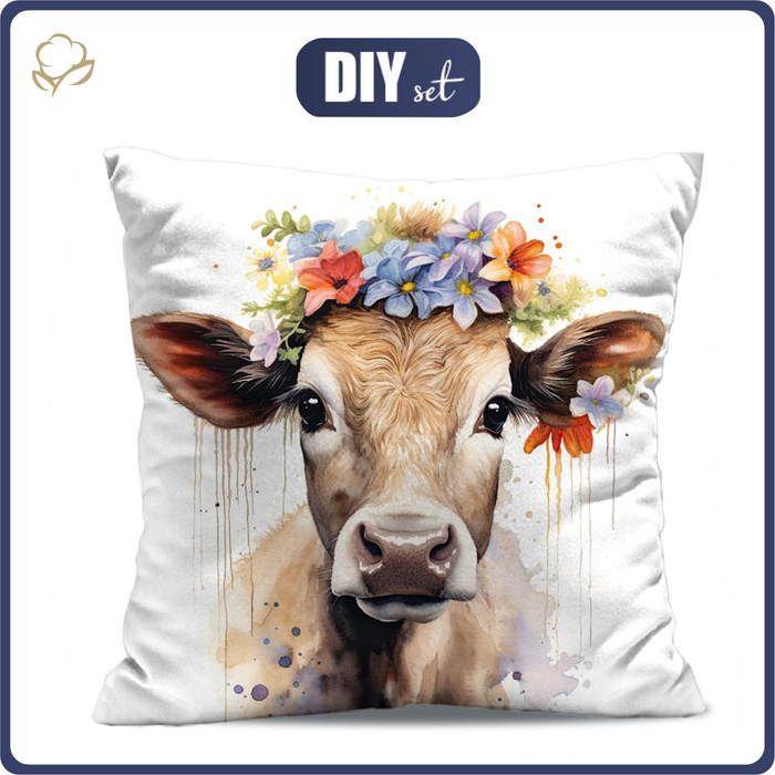 PILLOW 45X45 - WATERCOLOR COW - Upholstery velour - sewing set