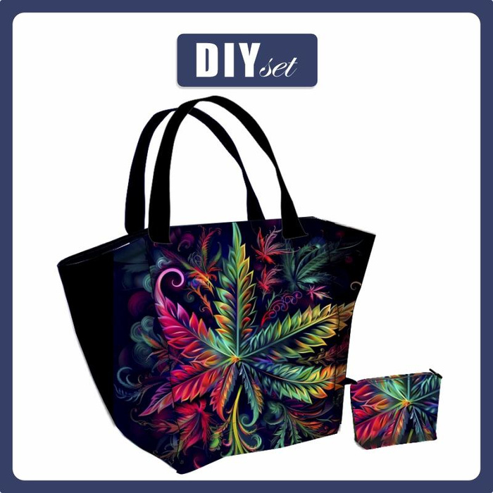 XL bag with in-bag pouch 2 in 1 - Hemp leaves WZ. 8 - sewing set