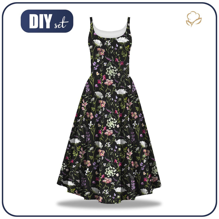 KLEID "ISABELLE" - PASTELL BLUMEN / schwarz - Nähset XXL